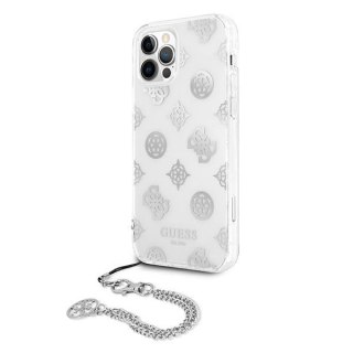 Etui na telefon iPhone 12 Pro Max Guess Peony Chain srebrny hardcase