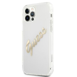 Etui na telefon iPhone 12 Pro Max Guess Vintage Script Gold transparentne