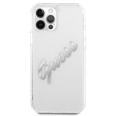 Etui na telefon iPhone 12 Pro Max Guess Vintage Script Silver transparentne