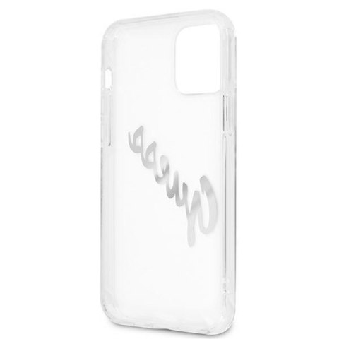 Etui na telefon iPhone 12 Pro Max Guess Vintage Script Silver transparentne