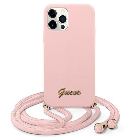 Etui na telefon iPhone 12 Pro Max Guess różowy hardcase z logo