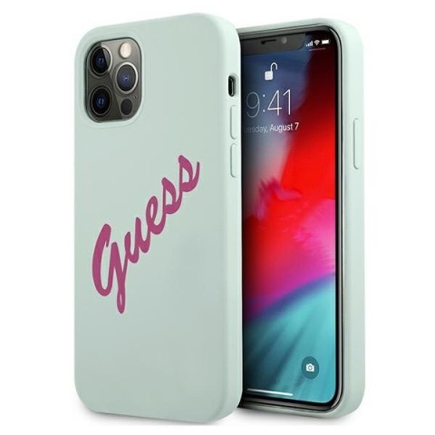 Etui na telefon iPhone 12 Pro Max Guess GUHCP12LLSVSBF niebieski-fuksja