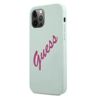 Etui na telefon iPhone 12 Pro Max Guess GUHCP12LLSVSBF niebieski-fuksja