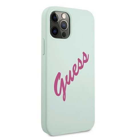 Etui na telefon iPhone 12 Pro Max Guess GUHCP12LLSVSBF niebieski-fuksja