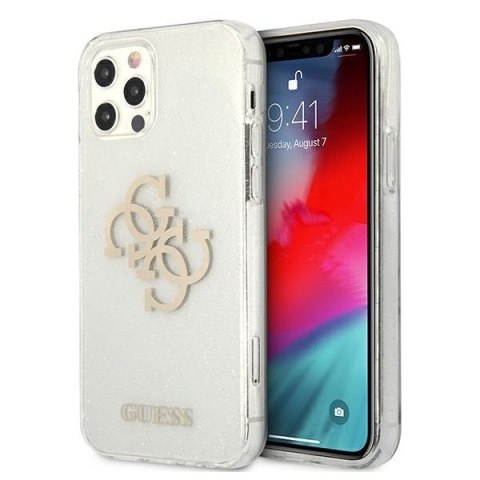 Etui na telefon iPhone 12 Pro Max Guess Glitter 4G Big Logo transparentne