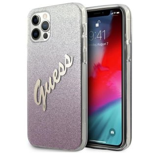 Etui na telefon iPhone 12 Pro Max Guess różowy Glitter Gradient Script