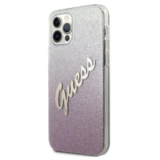 Etui na telefon iPhone 12 Pro Max Guess różowy Glitter Gradient Script