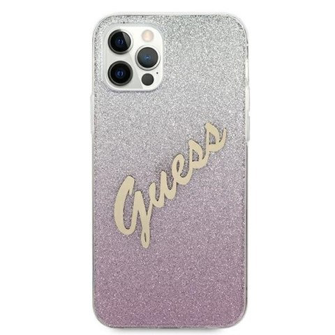 Etui na telefon iPhone 12 Pro Max Guess różowy Glitter Gradient Script