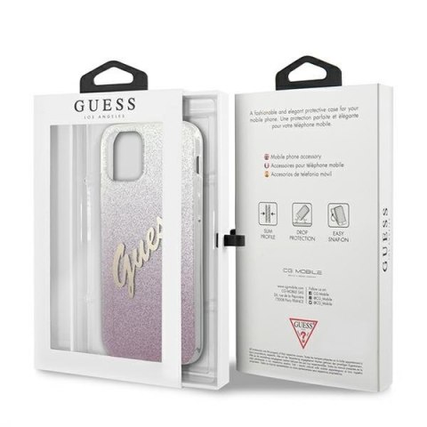 Etui na telefon iPhone 12 Pro Max Guess różowy Glitter Gradient Script