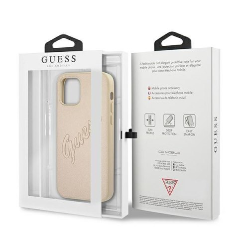 Etui na telefon iPhone 12 Pro Max Guess Saffiano Vintage Script złoty