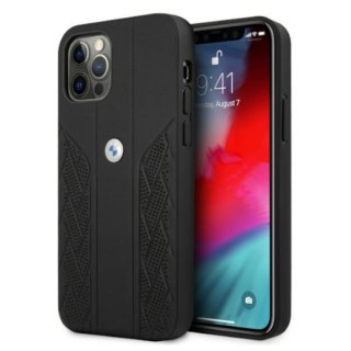 Etui iPhone 12 / 12 Pro BMW czarne hardcase Leather Curve Perforate