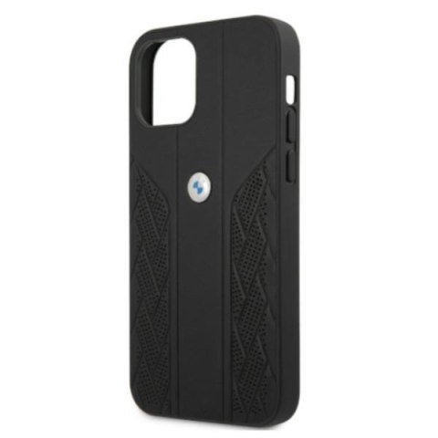 Etui iPhone 12 / 12 Pro BMW czarne hardcase Leather Curve Perforate