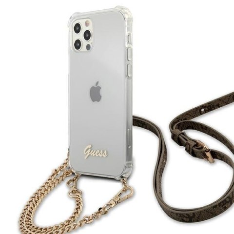 Etui na telefon iPhone 12/12 Pro Guess GUHCP12MKC4GSGO transparentne