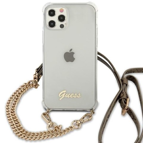 Etui na telefon iPhone 12/12 Pro Guess GUHCP12MKC4GSGO transparentne