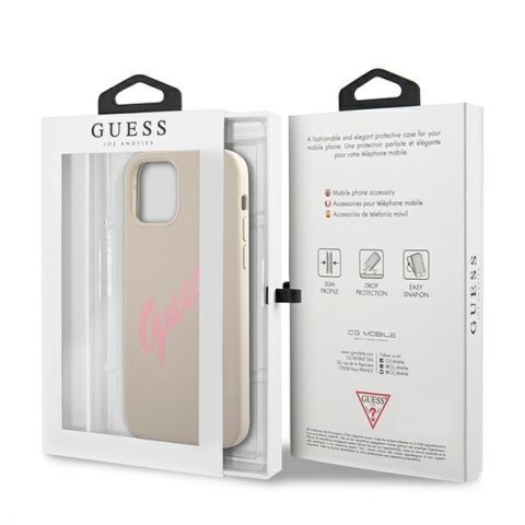 Etui na telefon iPhone 12/12 Pro Guess szaro-różowy silikon vintage