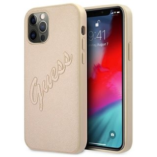 Etui iPhone 12/12 Pro Guess GUHCP12MRSAVSLG złoty hardcase Saffiano Vintage Script