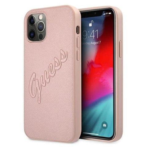 Etui na telefon iPhone 12/12 Pro Guess Saffiano Różowy Hardcase