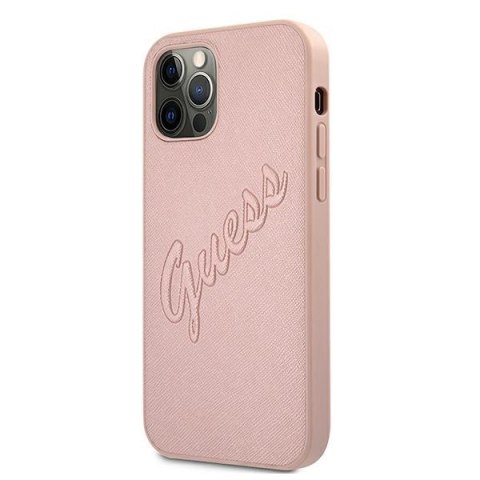 Etui na telefon iPhone 12/12 Pro Guess Saffiano Różowy Hardcase