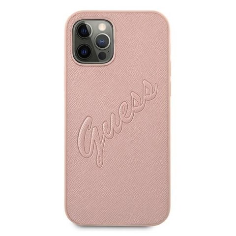 Etui na telefon iPhone 12/12 Pro Guess Saffiano Różowy Hardcase