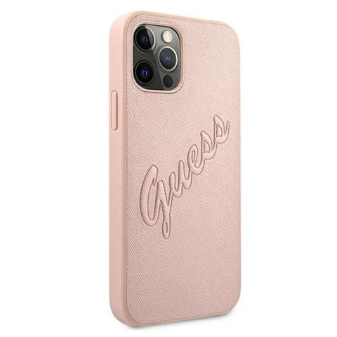 Etui na telefon iPhone 12/12 Pro Guess Saffiano Różowy Hardcase