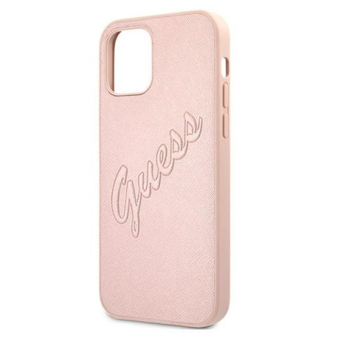 Etui na telefon iPhone 12/12 Pro Guess Saffiano Różowy Hardcase