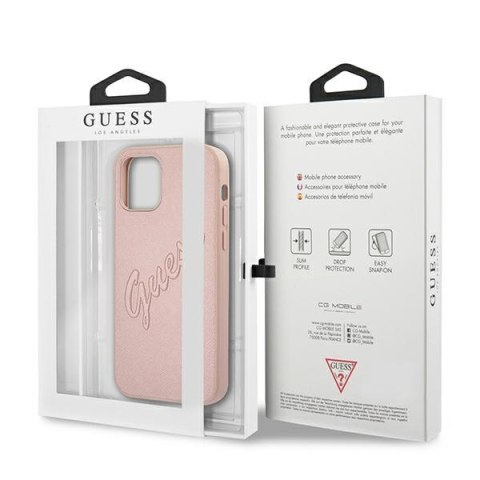 Etui na telefon iPhone 12/12 Pro Guess Saffiano Różowy Hardcase