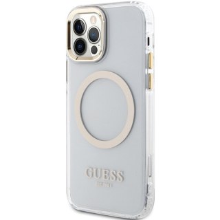 Etui iPhone 12 / 12 Pro Guess Metal Outline MagSafe złote