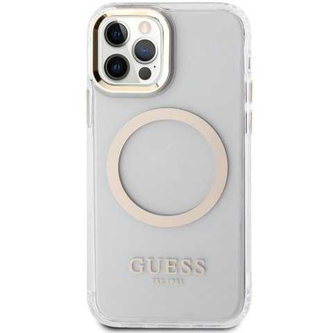 Etui na telefon iPhone 12/12 Pro Guess Metal Outline MagSafe złote