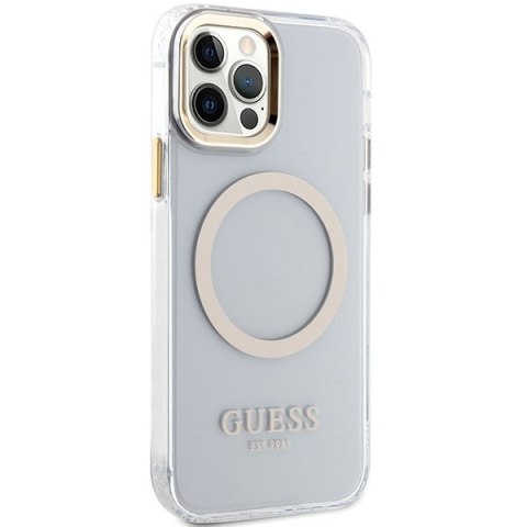 Etui na telefon iPhone 12/12 Pro Guess Metal Outline MagSafe złote