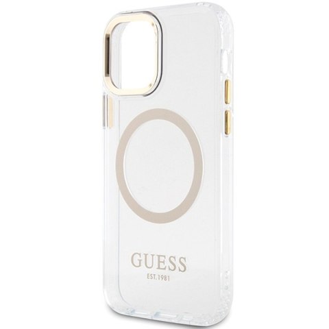 Etui na telefon iPhone 12/12 Pro Guess Metal Outline MagSafe złote