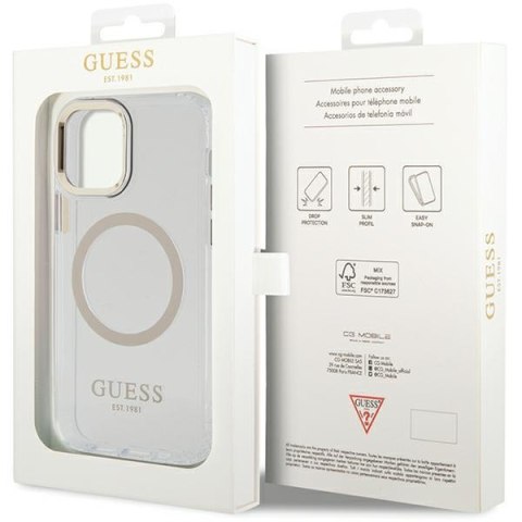 Etui na telefon iPhone 12/12 Pro Guess Metal Outline MagSafe złote