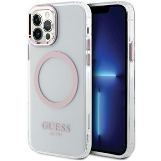 Etui iPhone 12 / 12 Pro Guess Metal Outline MagSafe różowe