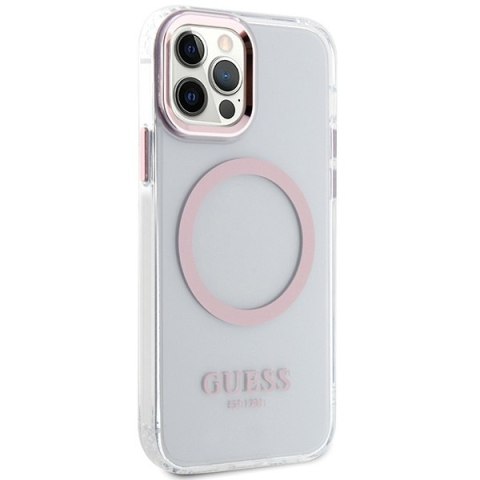 Etui na telefon iPhone 12/12 Pro Guess Metal Outline MagSafe różowe