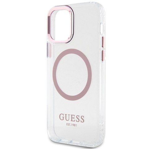 Etui na telefon iPhone 12/12 Pro Guess Metal Outline MagSafe różowe