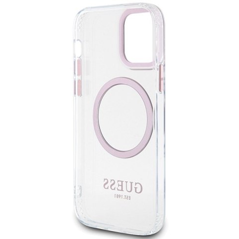 Etui na telefon iPhone 12/12 Pro Guess Metal Outline MagSafe różowe