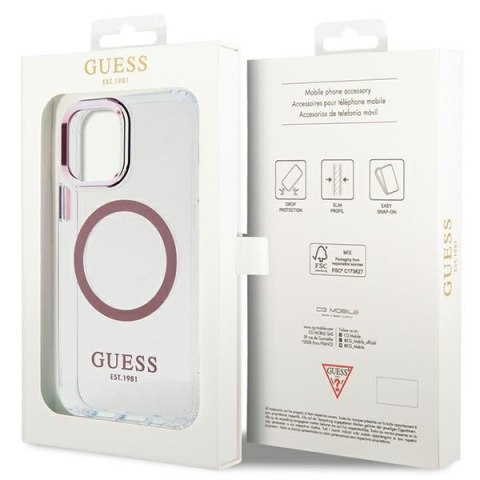 Etui na telefon iPhone 12/12 Pro Guess Metal Outline MagSafe różowe