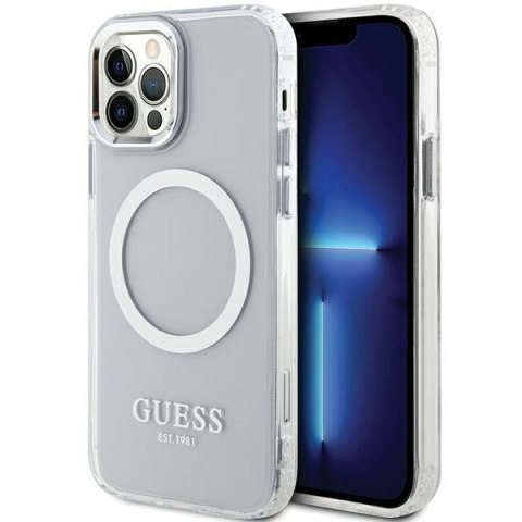 Etui iPhone 12 / 12 Pro Guess Metal Outline MagSafe srebrne