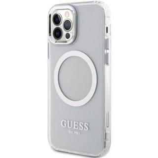 Etui iPhone 12 / 12 Pro Guess Metal Outline MagSafe srebrne