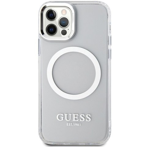 Etui iPhone 12 / 12 Pro Guess Metal Outline MagSafe srebrne