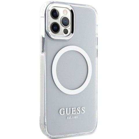 Etui iPhone 12 / 12 Pro Guess Metal Outline MagSafe srebrne