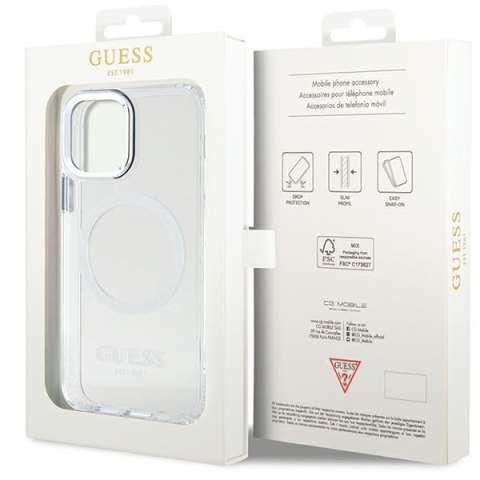 Etui iPhone 12 / 12 Pro Guess Metal Outline MagSafe srebrne