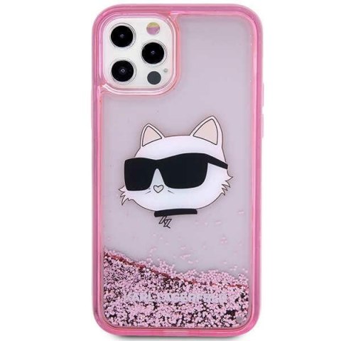 Etui iPhone 12 / 12 Pro Karl Lagerfeld różowe Glitter Choupette Head