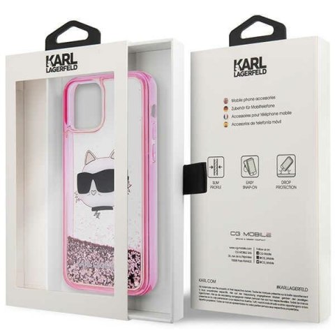 Etui iPhone 12 / 12 Pro Karl Lagerfeld różowe Glitter Choupette Head