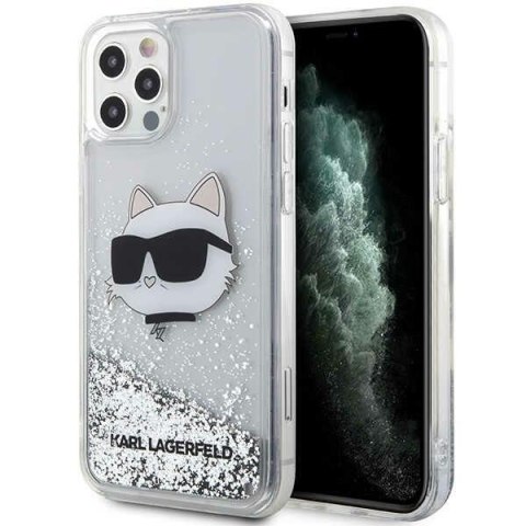 Etui iPhone 12 / 12 Pro Karl Lagerfeld srebrne Glitter Choupette Head