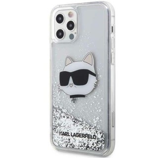 Etui iPhone 12 / 12 Pro Karl Lagerfeld srebrne Glitter Choupette Head