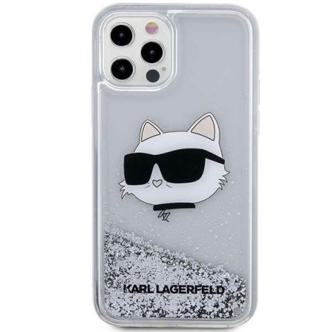 Etui iPhone 12 / 12 Pro Karl Lagerfeld srebrne Glitter Choupette Head