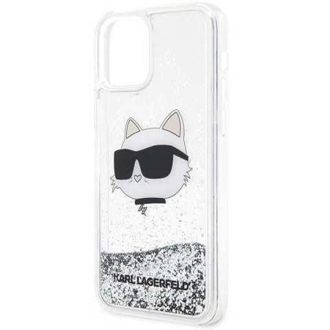 Etui iPhone 12 / 12 Pro Karl Lagerfeld srebrne Glitter Choupette Head