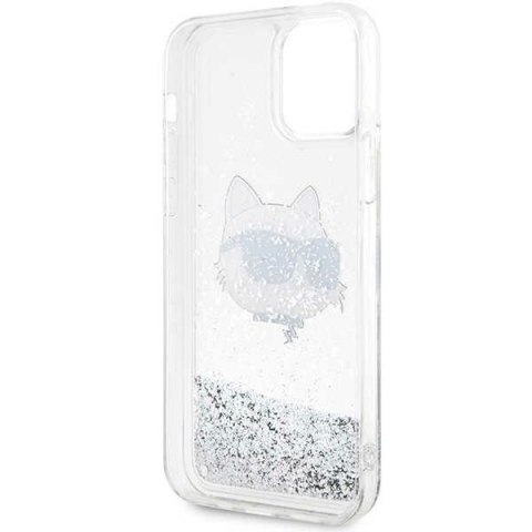 Etui iPhone 12 / 12 Pro Karl Lagerfeld srebrne Glitter Choupette Head