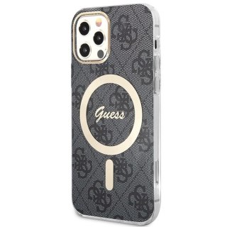 Zestaw etui + ładowarka bezprzewodowa Apple iPhone 12 / 12 Pro Guess 4G Print MagSafe czarny