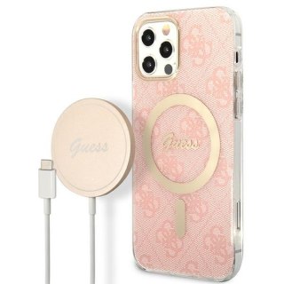 Zestaw Guess etui + ładowarka bezprzewodowa GUBPP12MH4EACSP Apple iPhone 12/12 Pro różowy/pink hard case 4G Print MagSafe